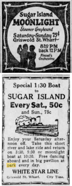 Sugar Island Park - Couple Of Ads From July 14 1923